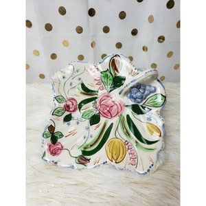 Blue Ridge Pottery Handpainted Floral With Raised Grapes Nappy Dish